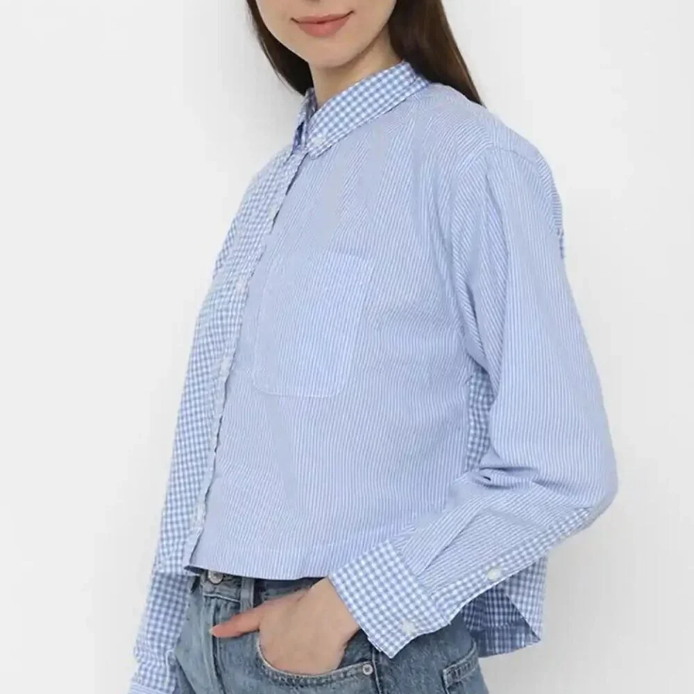 **NWT** Women’s American Eagle Long Sleeve Button Front Cropped Shirt, Medium